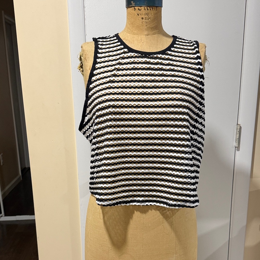 Time and Tru Black and White Cutout Crop Top